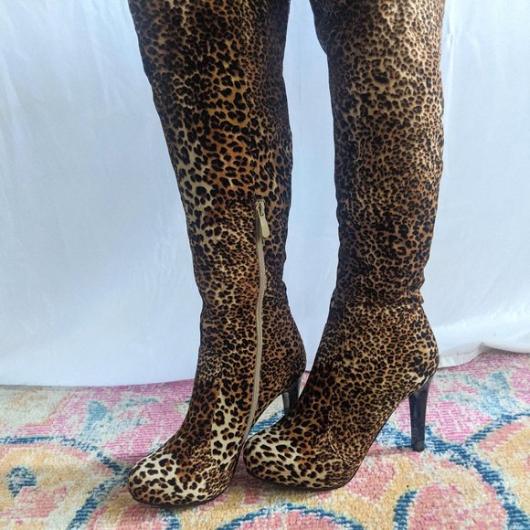 Monroe & Main Shoes - Monroe and Main Sexy Knee High Leopard Print Women's Boots Size 8